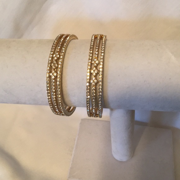 Set Of Two(2) Beautiful Crystal/ Goldtone Bangles - Picture 1 of 3